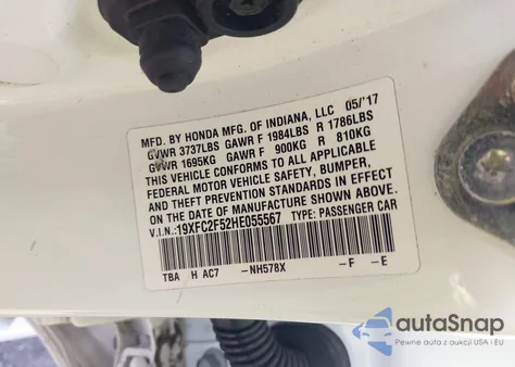 2017 Honda Civic Lx from USA, damaged, VIN 19XFC2F52HE055567